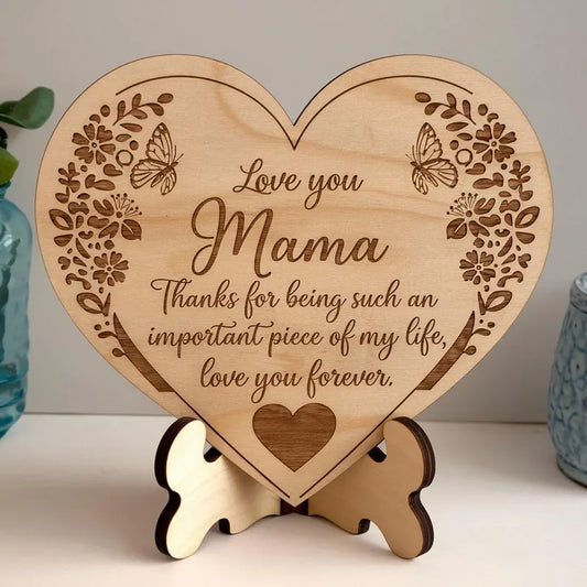 Engraved Wooden Heart Plaque – “Love You Mama”