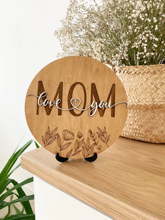 "Love You, Mom" Wooden Keepsake Plaque