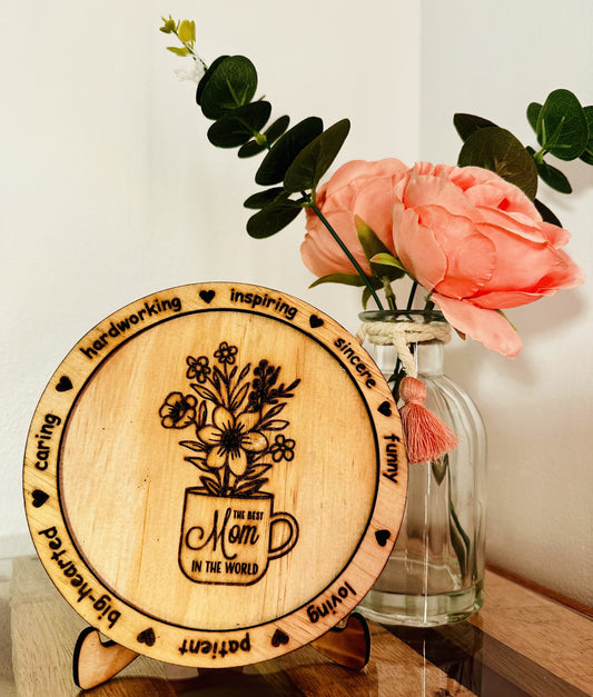 “The Best Mom in the World” Floral Cup Plaque
